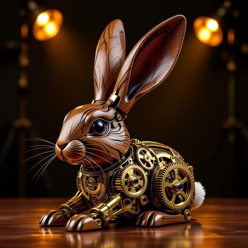 Steampunk Wooden Rabbit Leg with Clockwork Gears