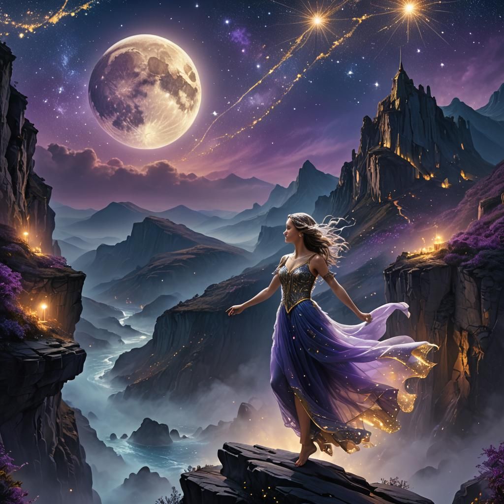 Silver Being Dances Under Stars: Fantasy Matte Painting