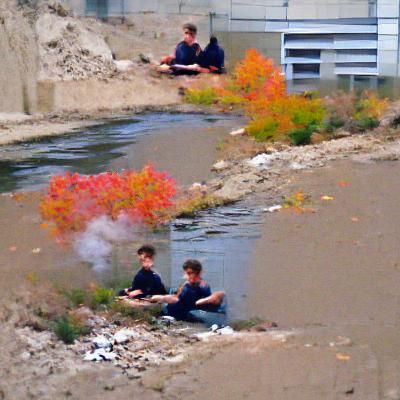 Mikall and Dylan: Smoking by Concrete River