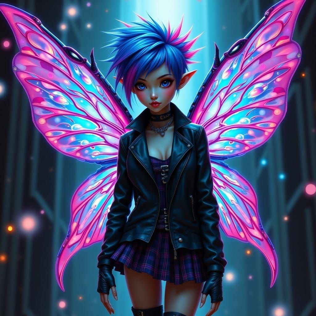 Electric Fairy Goddess in Cyberpunk Attire