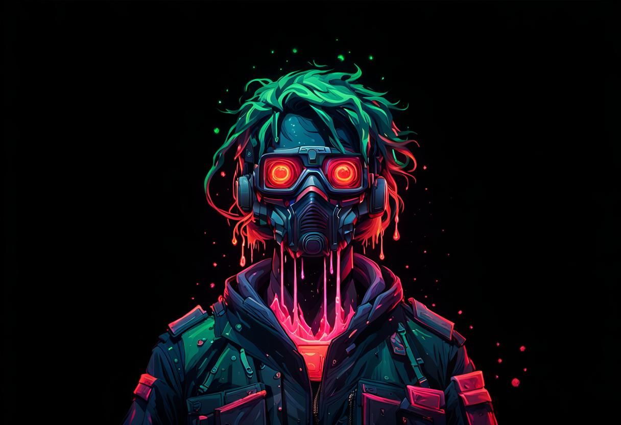 Cyberpunk Landscape with Melting Moon and Burning Trees