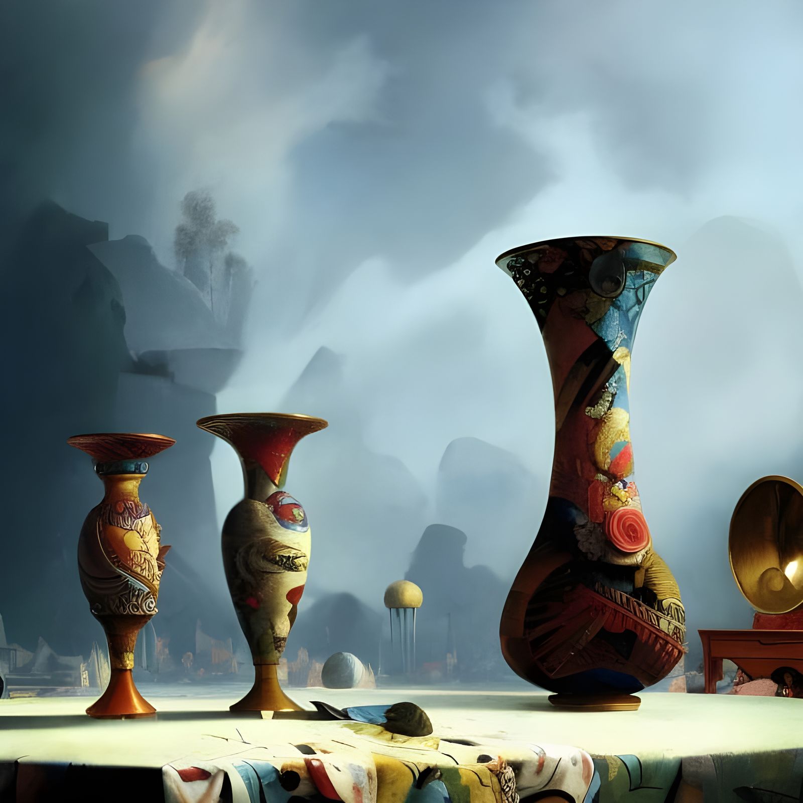 Abstract Marine Vases in Surreal Magical Realism