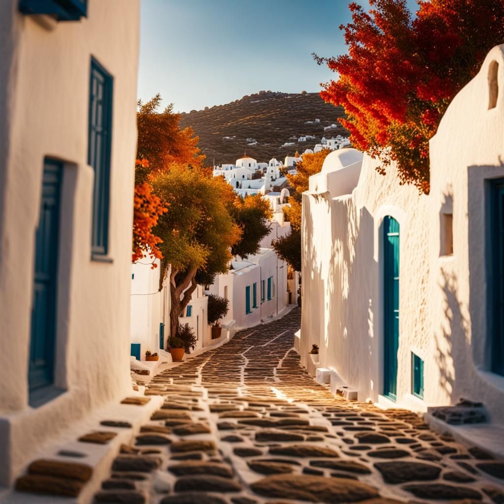 Autumn Serenity in Quaint Greek Village Near Mykonos