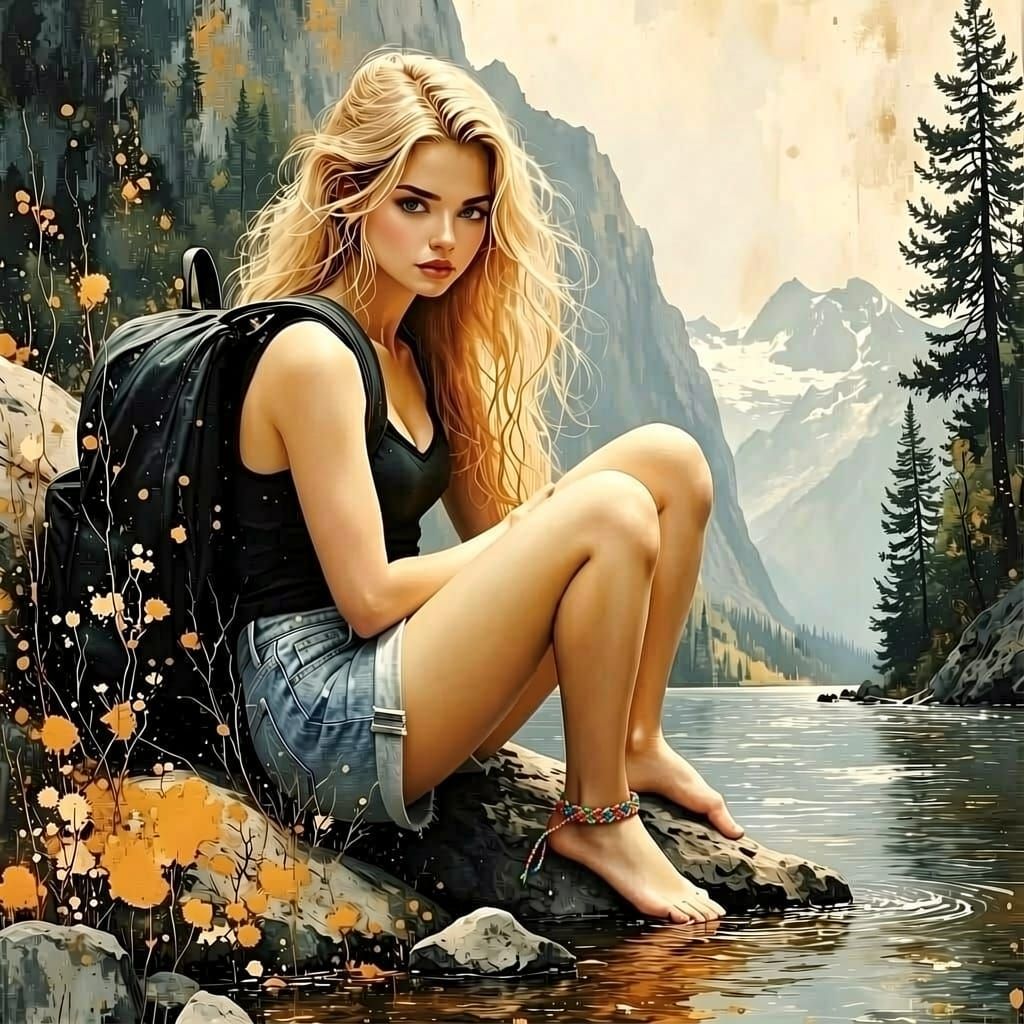 Mystical Portrait of Blonde Beauty in Oil Painting Style