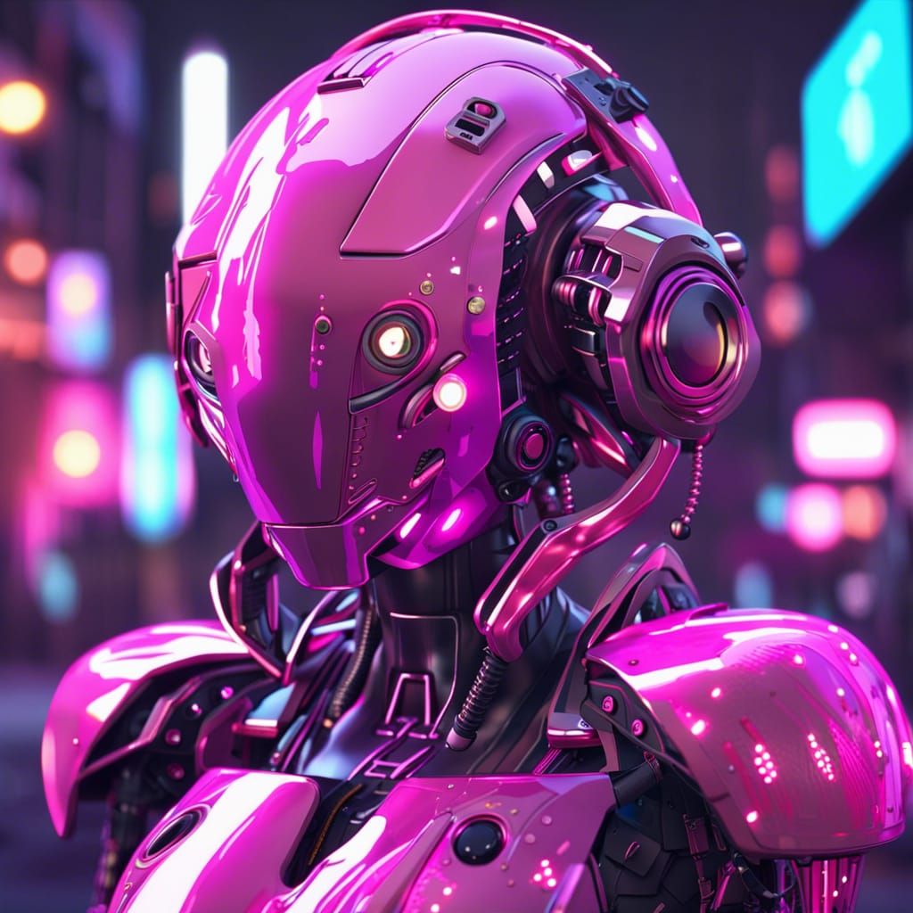 Cyberpunk Robot Girl Character Sheet in Pink Metal