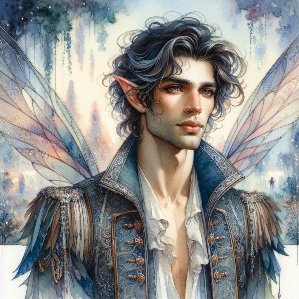 Handsome Fairy Portrait in Watercolor Style