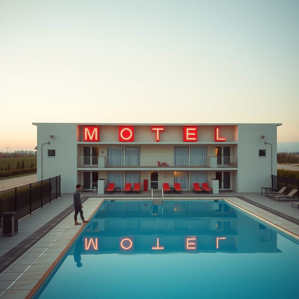 Motel Pool Under Sky in Early 20th-Century Style