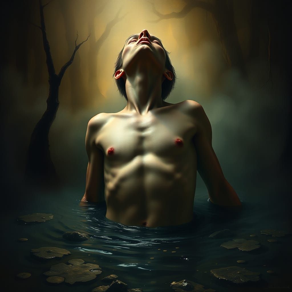 Tormented Figure in Dark Swamplands