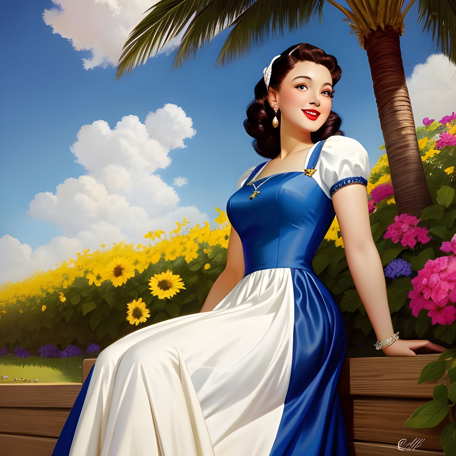 Beautiful Woman in Pin-Up Style on Sunny Day