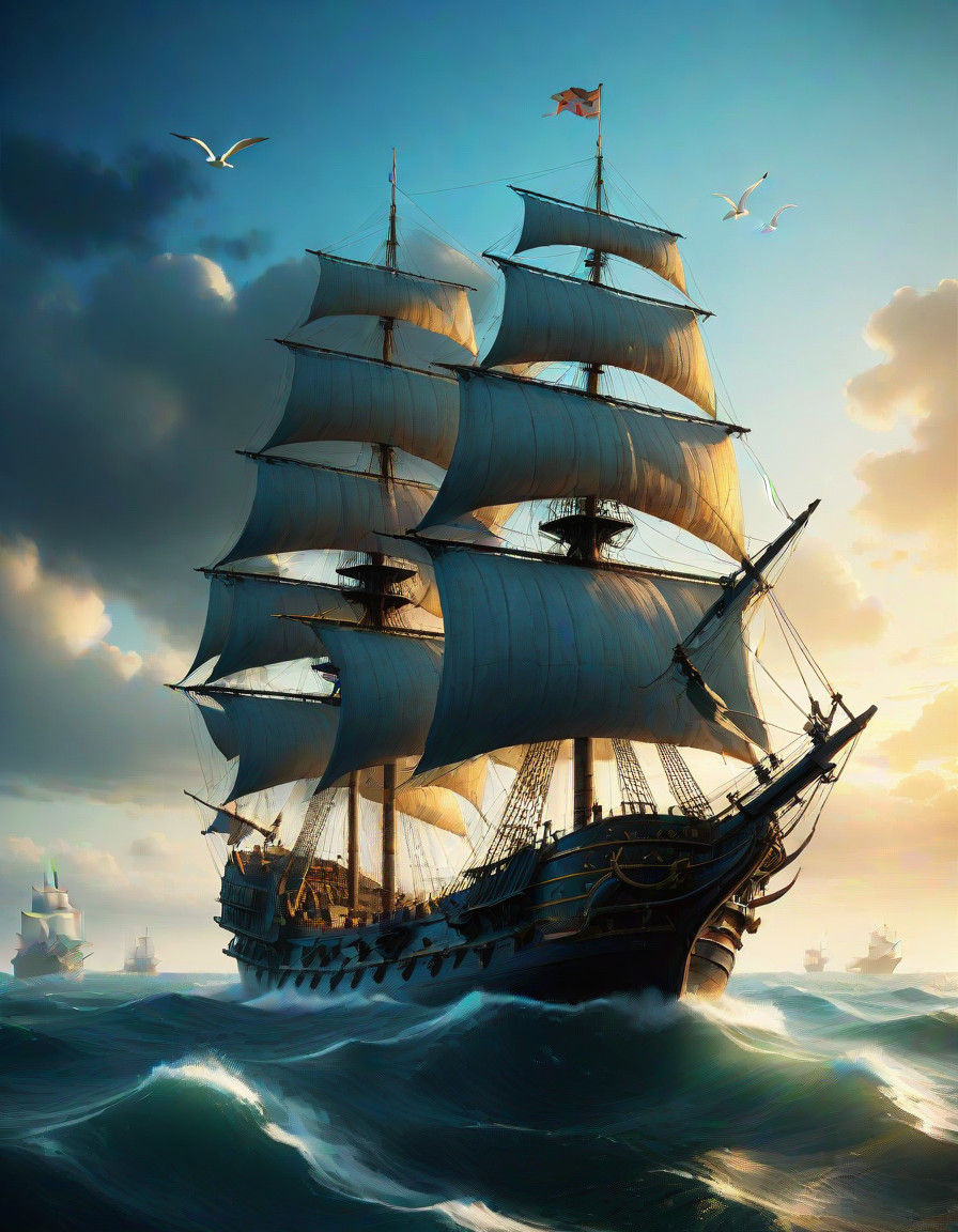 Sailing Spanish Galleon in Golden Calm