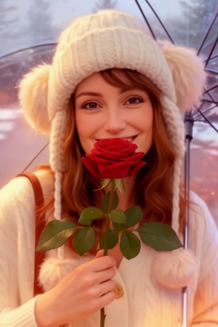 Person Smiling While Smelling a Rose