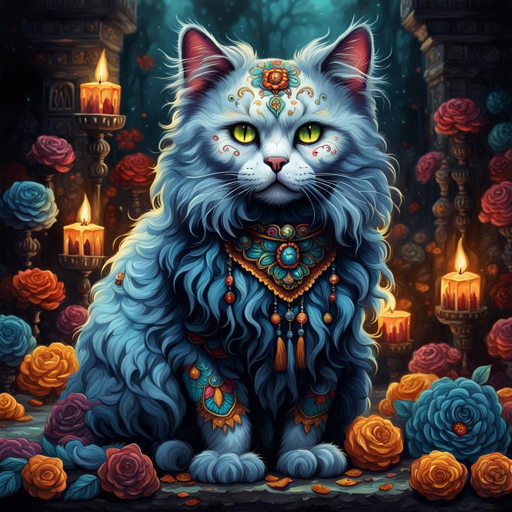Angora Cat from Dia de los Muertos as Fantasy Art
