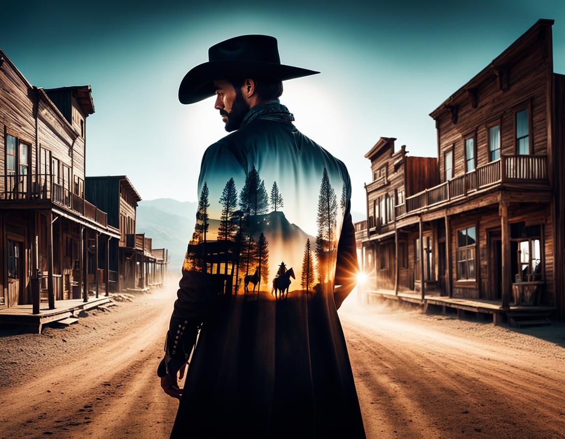 Cowboy Outlaw Double Exposure in Cinematic Lighting