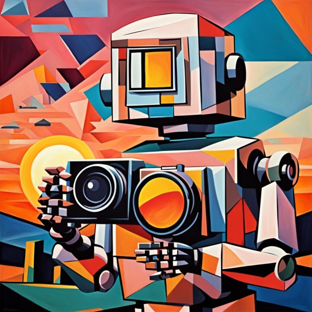 Cubist Robot Captures Infinite Sunrise in Geometric Style