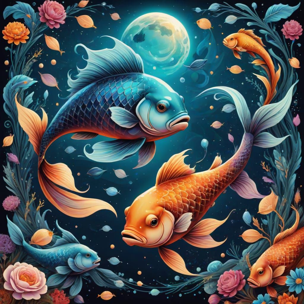Surreal Zodiac Pisces in Mystical Art Style