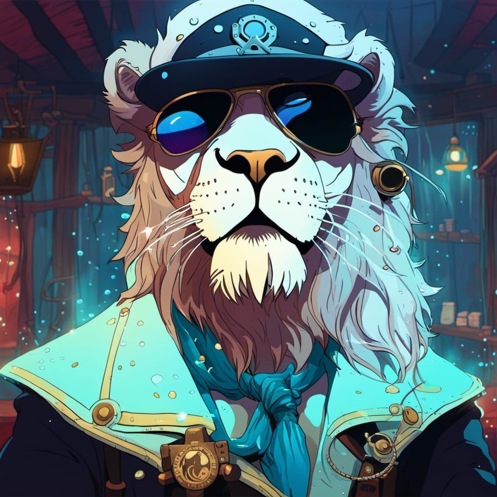Cyberpunk Pirate Lion Portrait with Ship Interior