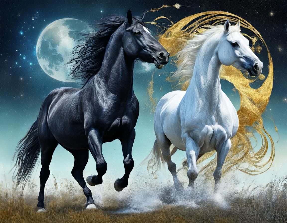 Cosmic Yin Yang Horse Battle in Holographic Style