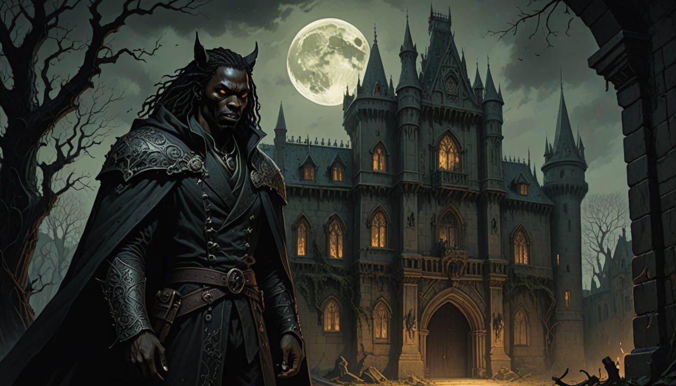 Dark Skinned Vampire with Chiseled Features and Sinister Exp...