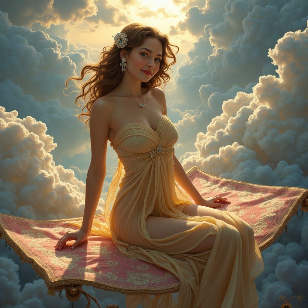 Woman on Magic Carpet in Leonardo da Vinci Style