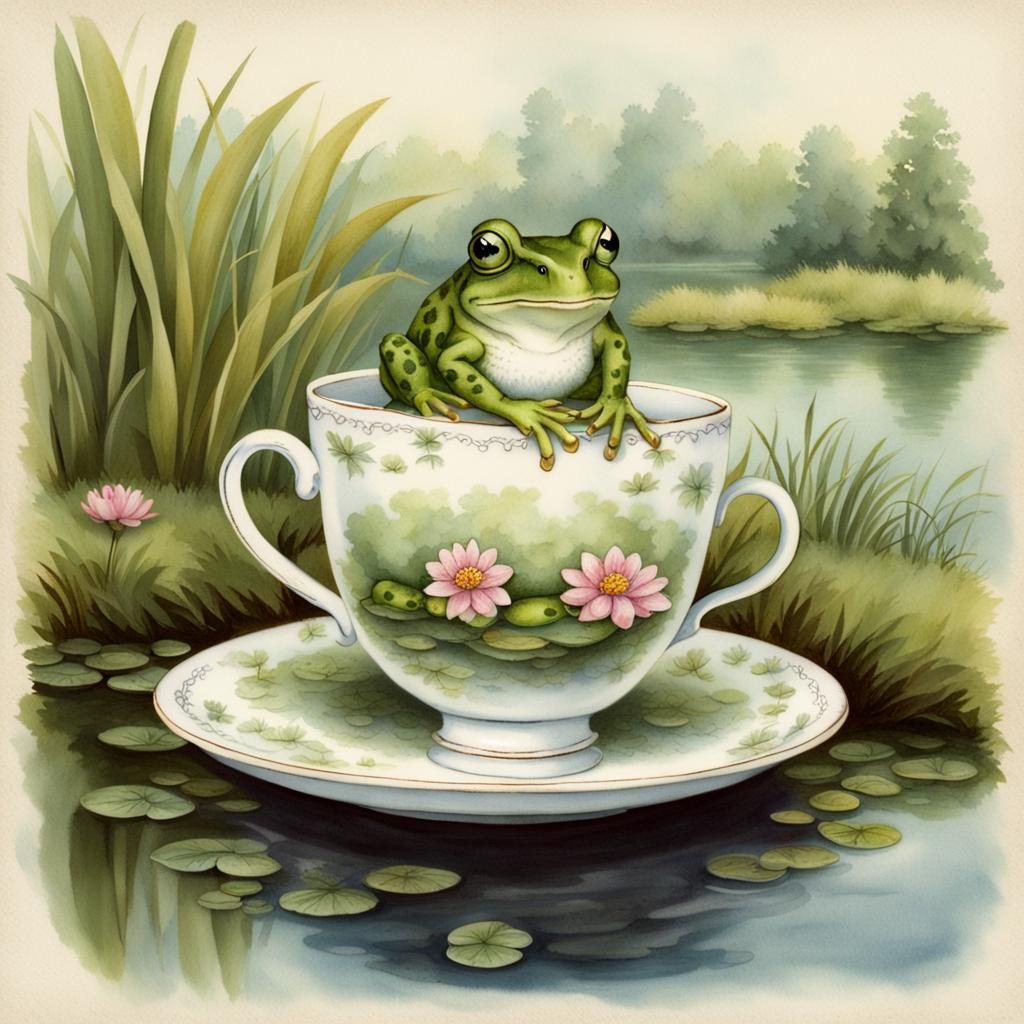Fluffy Frog in Teacup Dye-Transfer Image