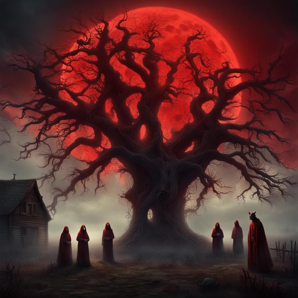 Haunted Village Ritual Under Red Moon