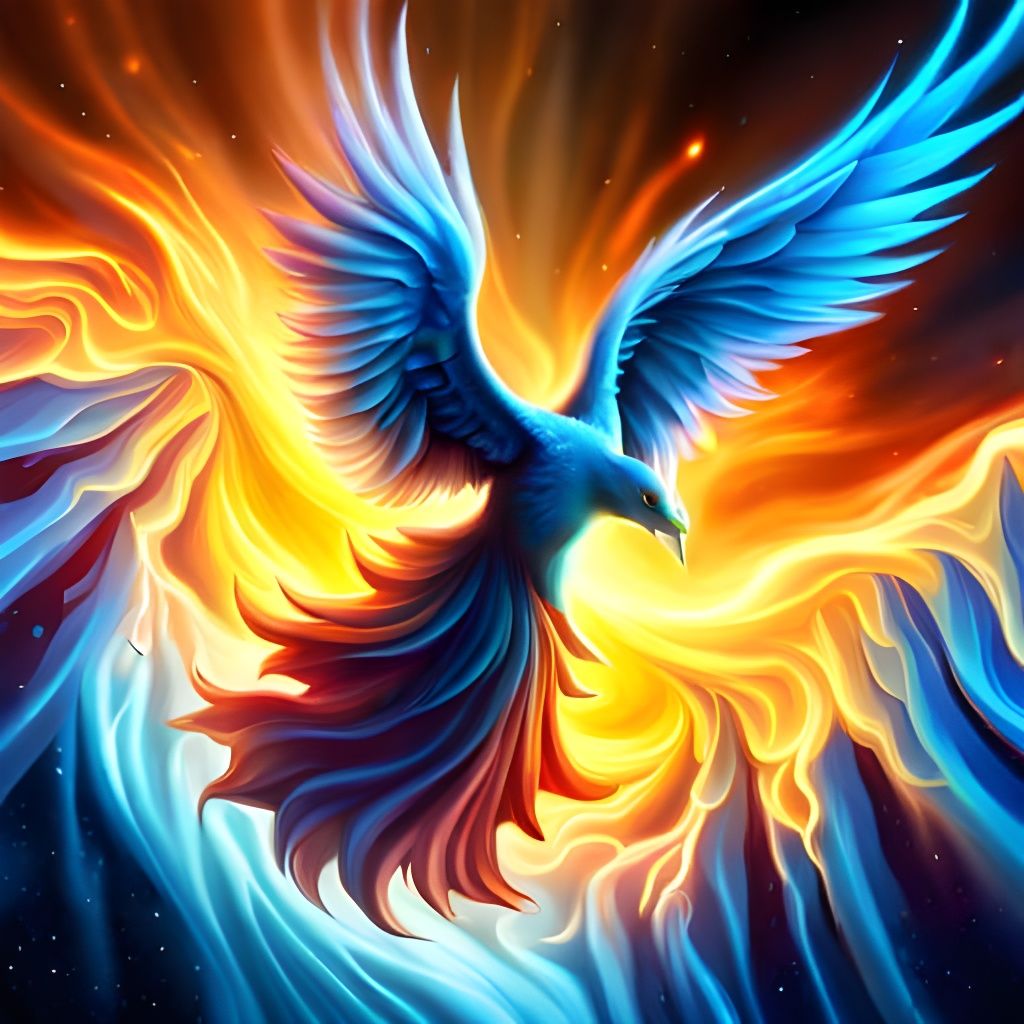 Blue Phoenix Soaring Through the Universe