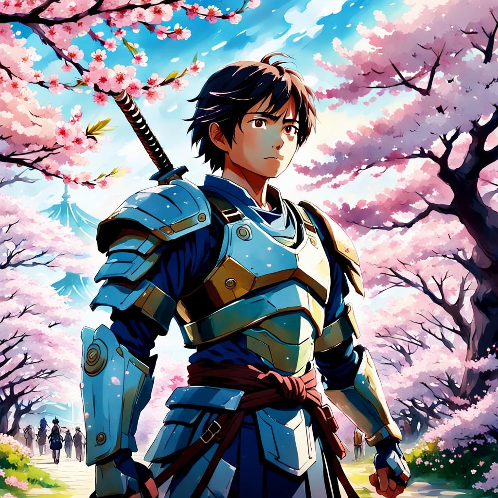 Warrior in Cherry Blossoms, Makoto Shinkai Style