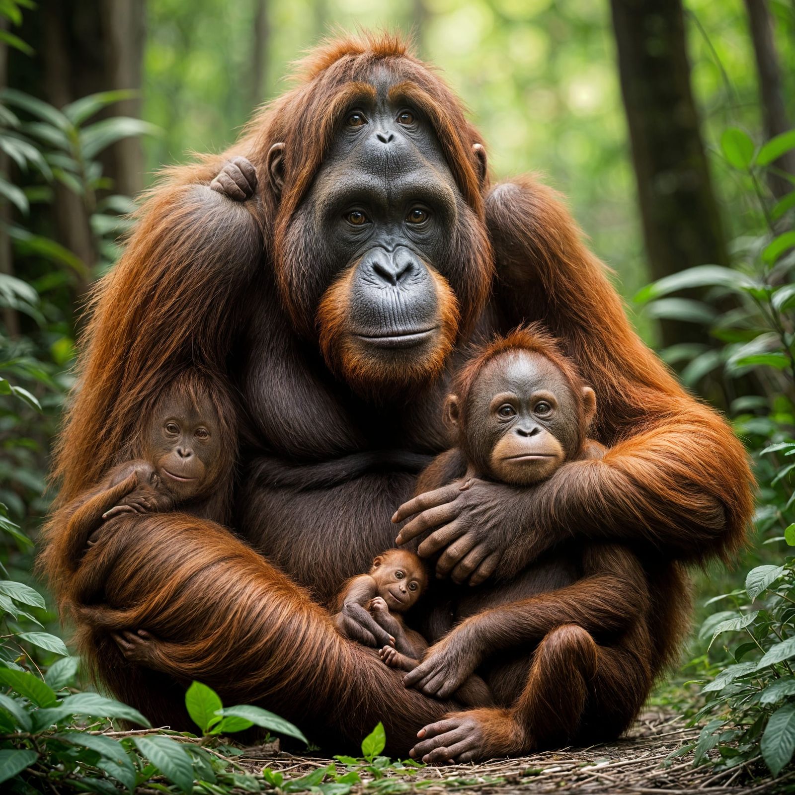 Mother and Baby Orangutan in Natural Habitat