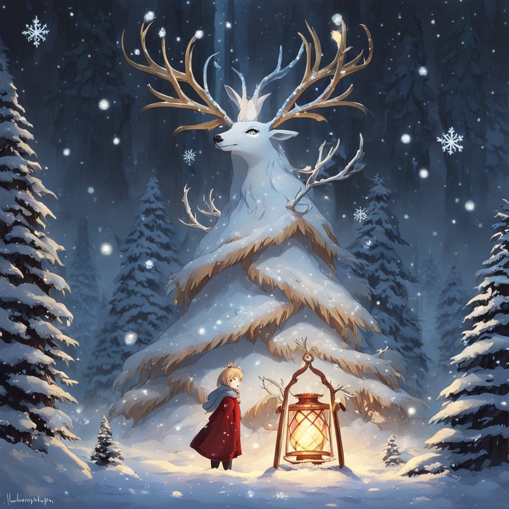 Anime Christmas Girl Amidst Snowy Wonderland