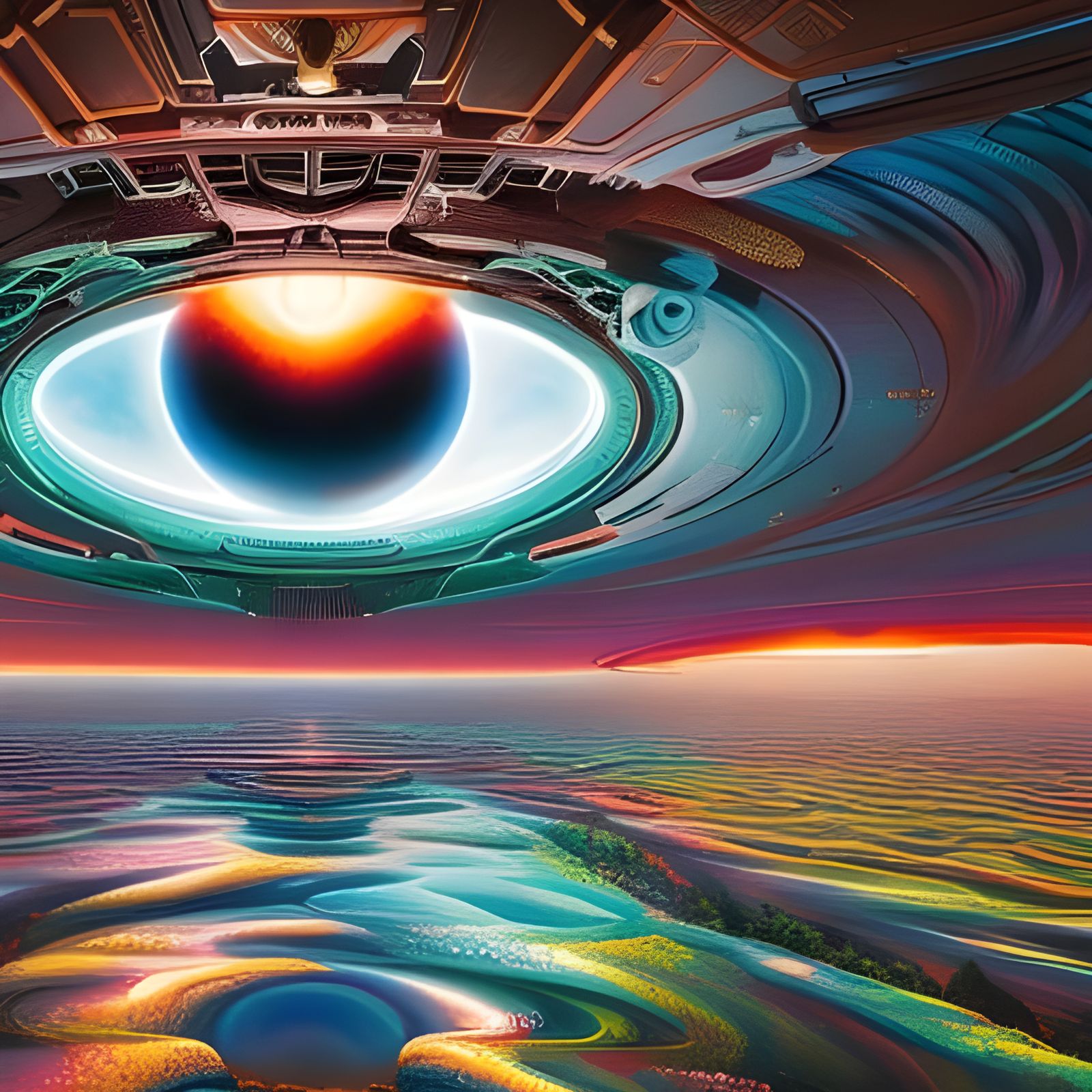 Nebulous Time Machine View in Retrofuturistic Style