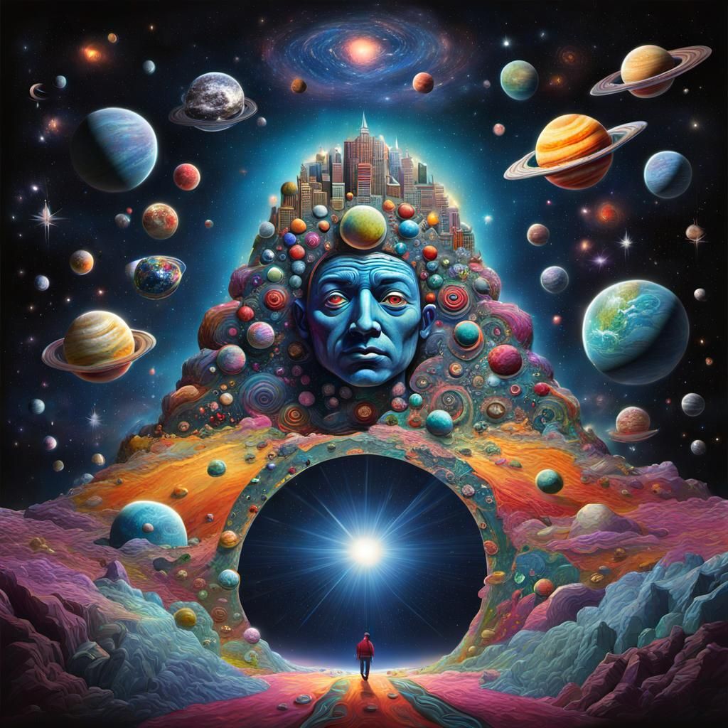 Surreal Cosmic Portrait in Maximalist Style