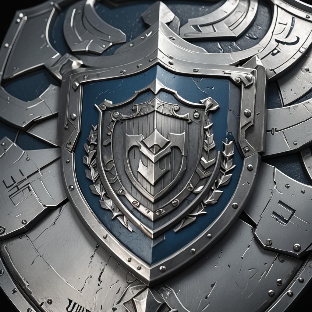Shield Emblem with Bold Text in Metallic Sheen