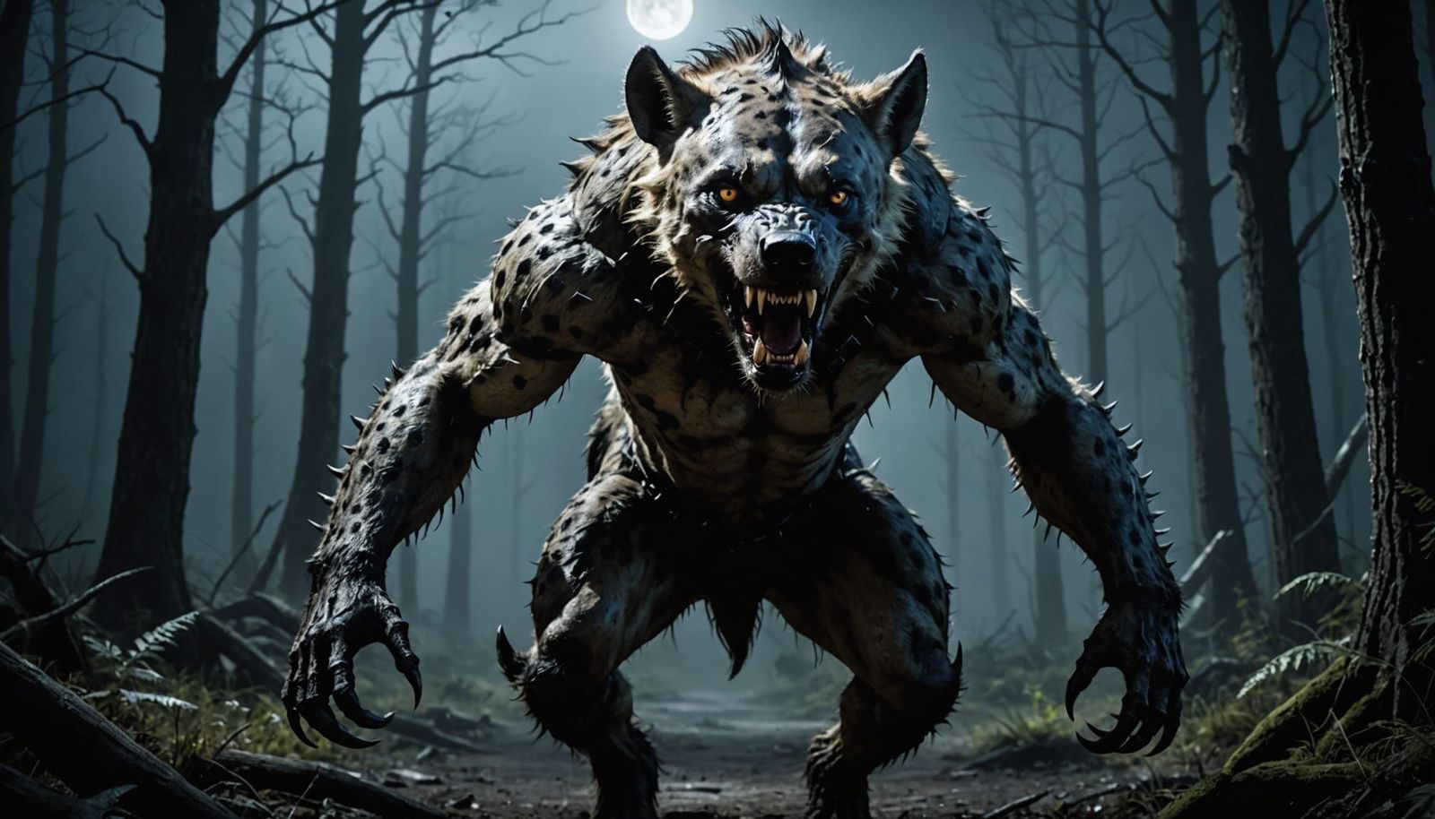 Mysterious Moonlit Beast Stares with Menacing Intent