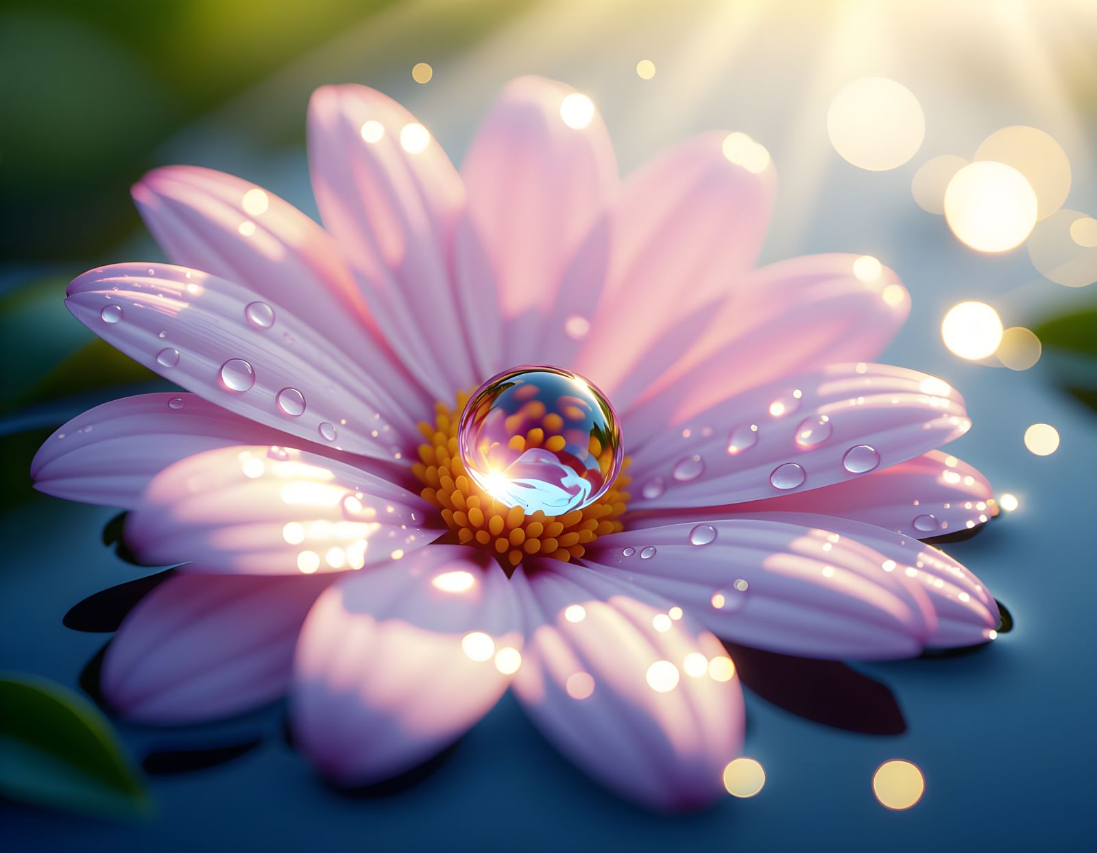 Macro Water Droplet on Colorful Flower Petal