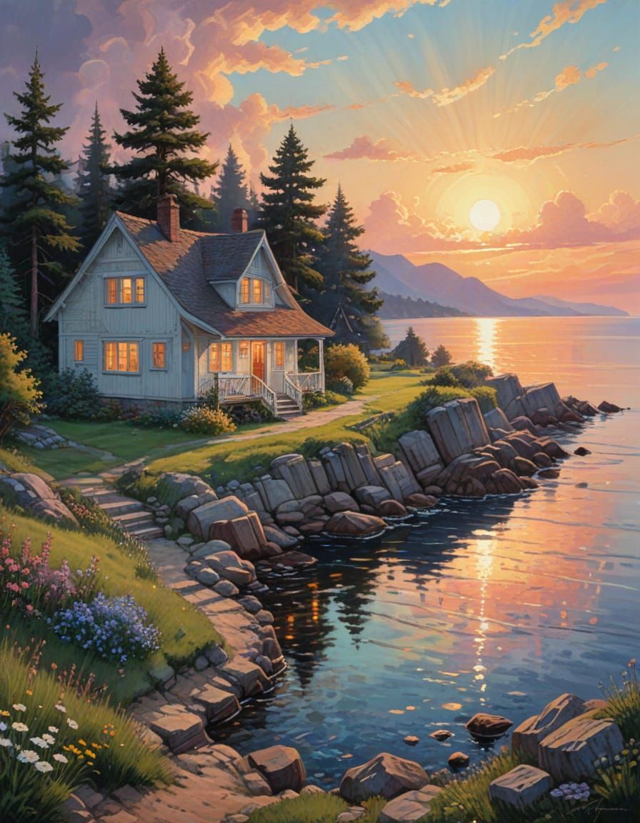 Scandinavian Midsummer Cottage under Midnight Sun