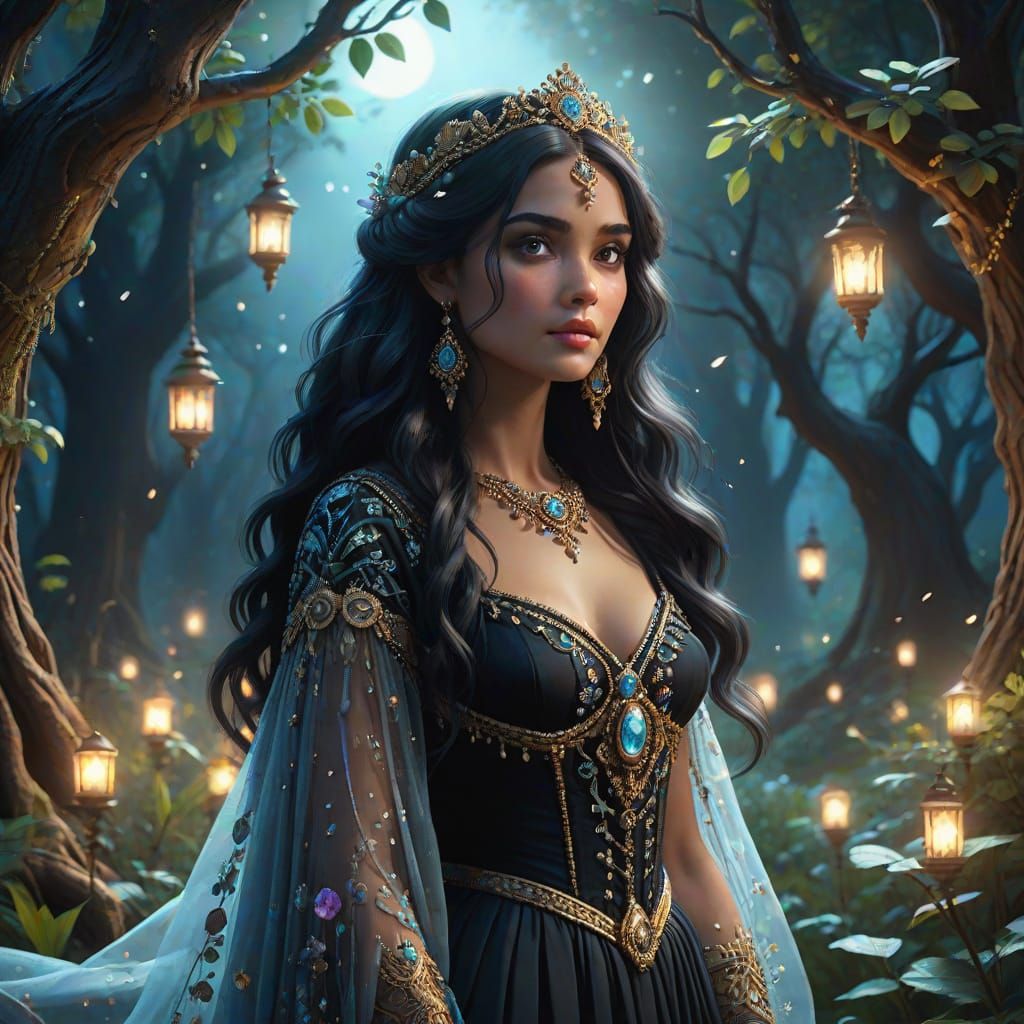 Whimsical Gypsy Princess in Starlit Grove