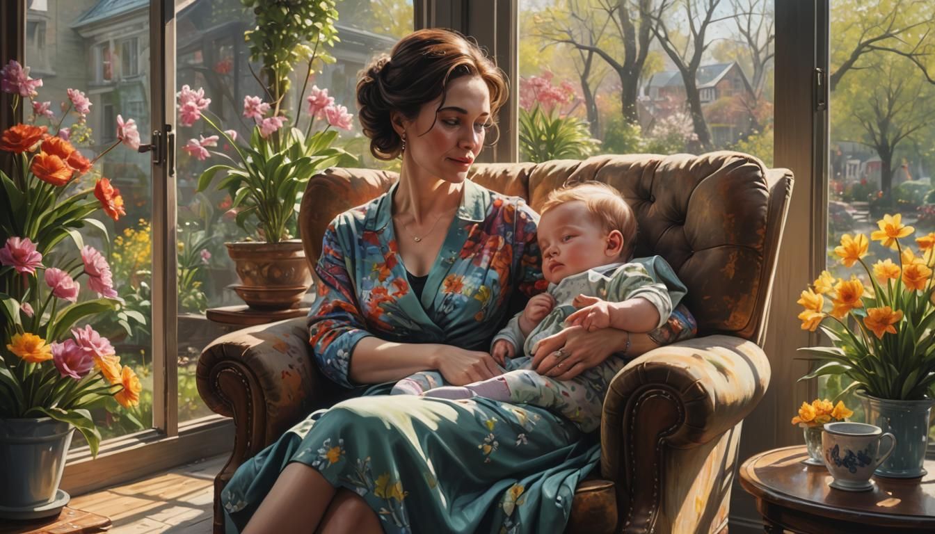 The Nanny in a Spring Garden Hyperrealistic Portrait