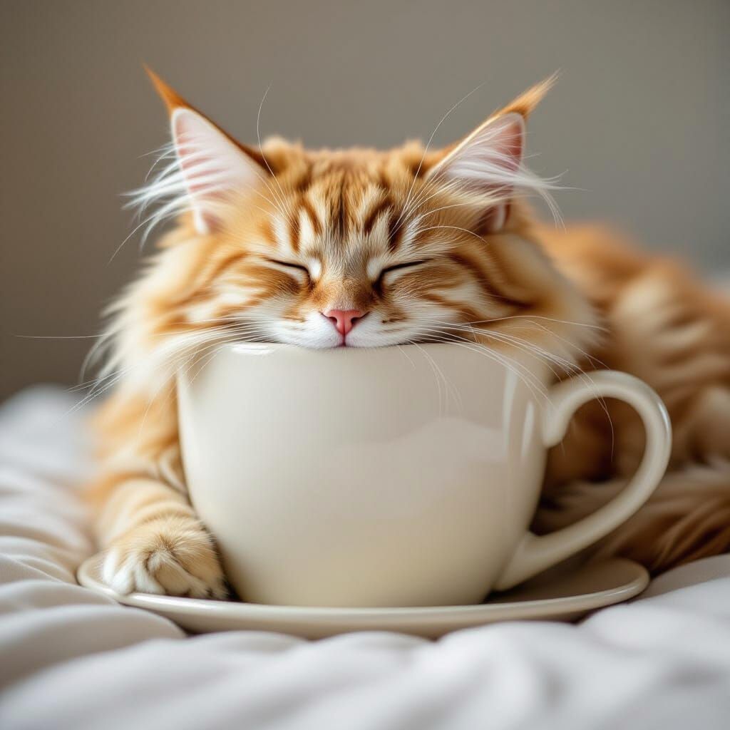 Cute Kitten Napping in Coffee Cup