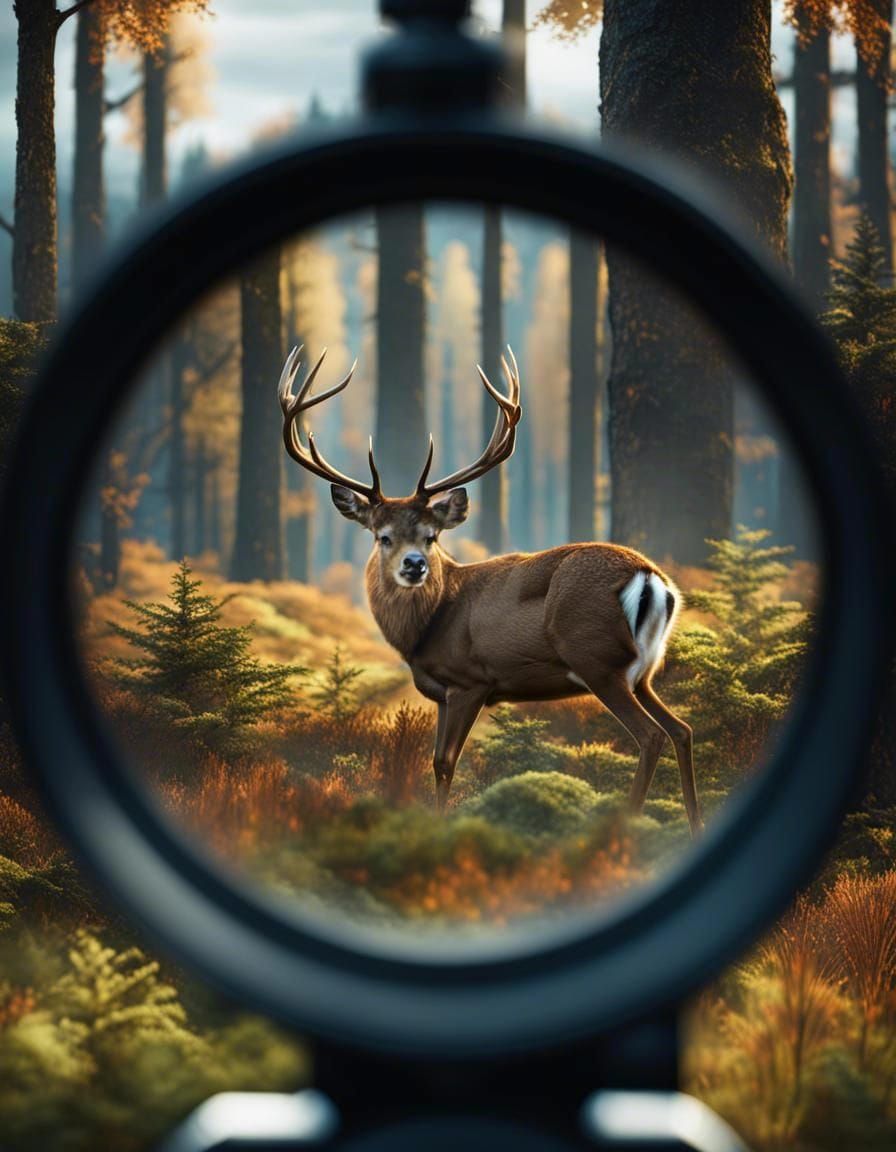 deer in forest through scope