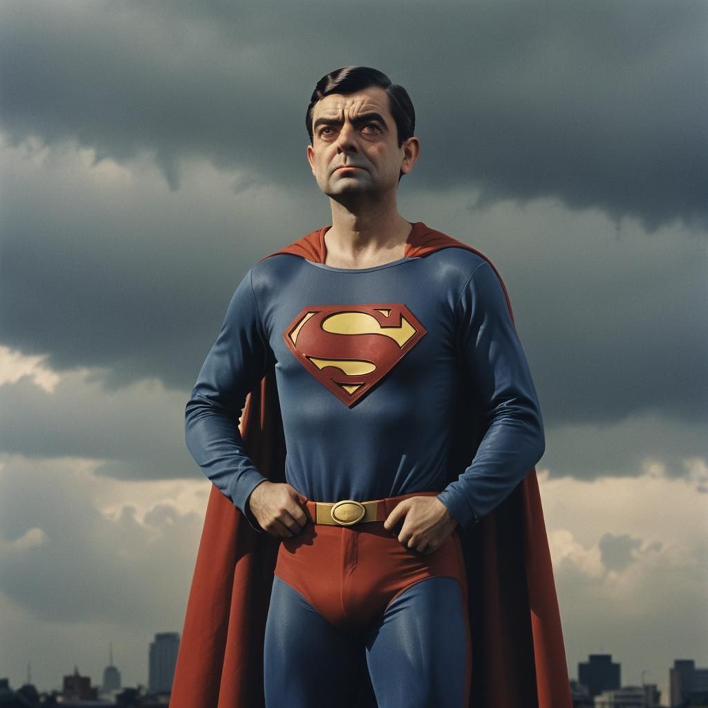Mr. Bean as Superman: Cinematic Film Still