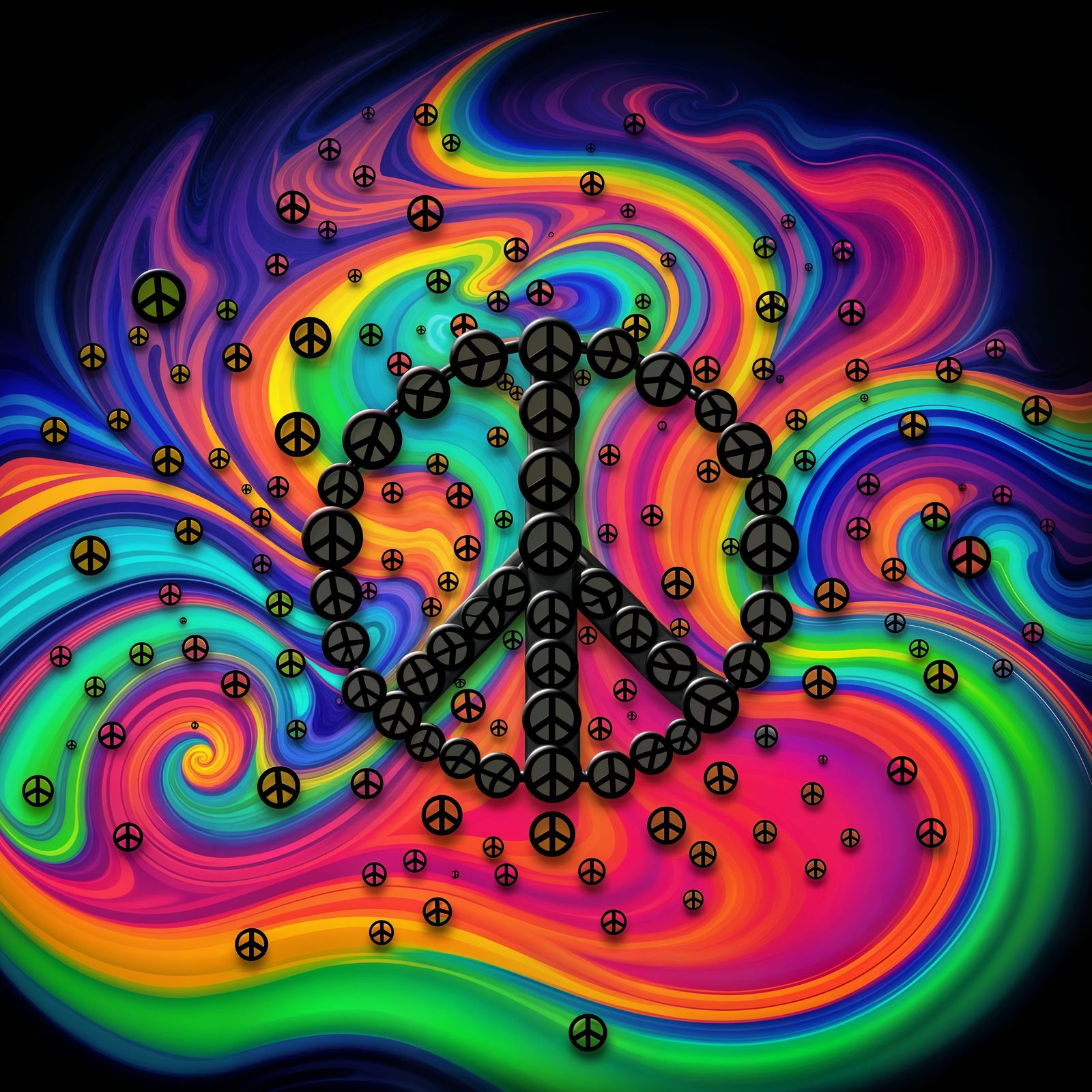 Colorful Peace Sign with Abstract Fractal Elements