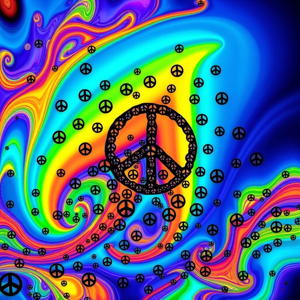 Vibrant Fractal Peace Sign in 3D Shaded Style