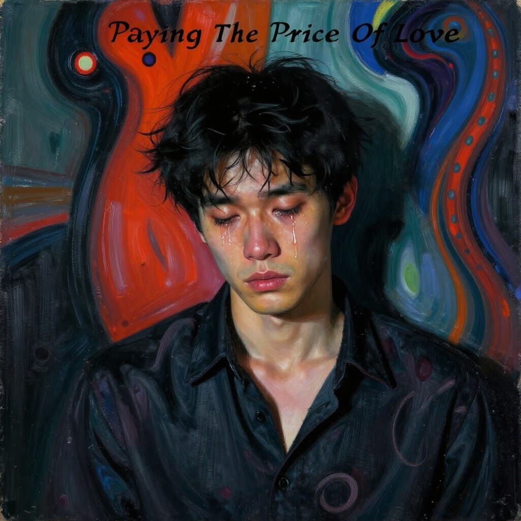 Androgynous Man's Emotional Struggle in Vivid Art