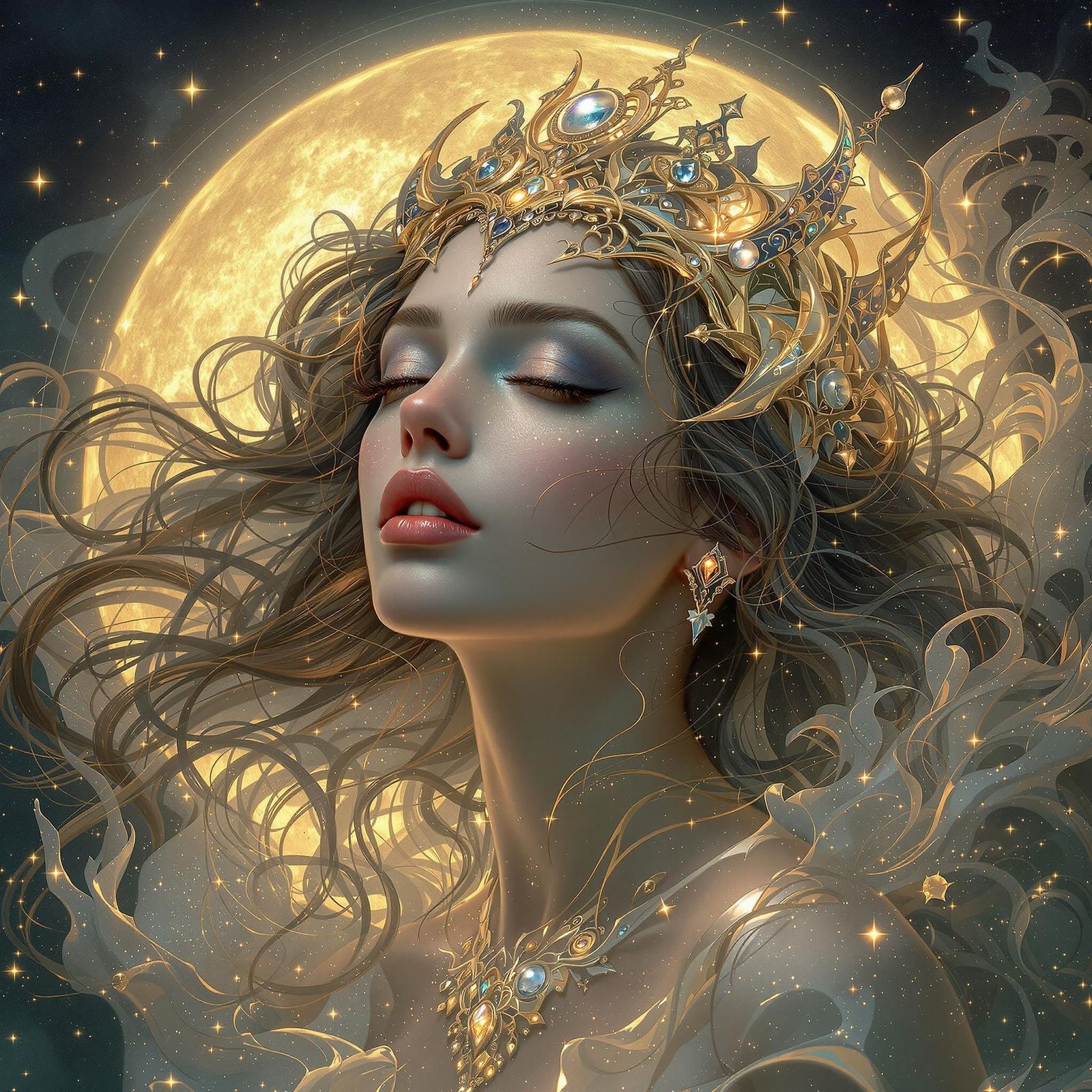 Moon Princess in Sea of Light, Art Nouveau Style