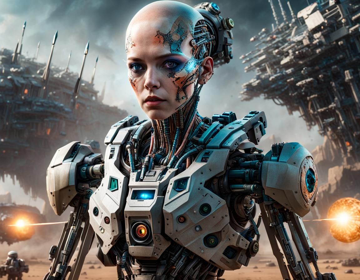 Cyborg Soldier in Cyberpunk Battlefield