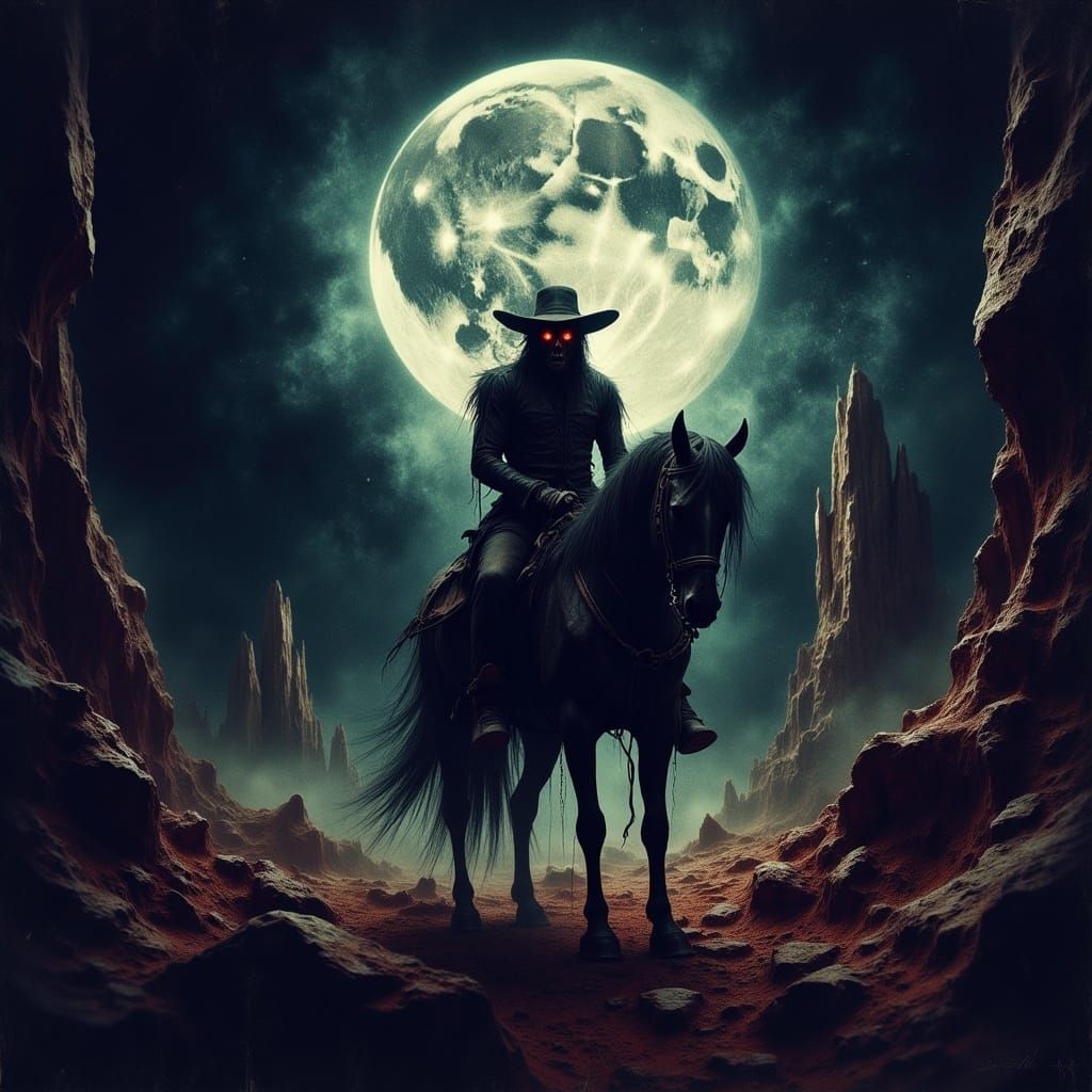Cowboy Confronts the Devil in a Desert Canyon