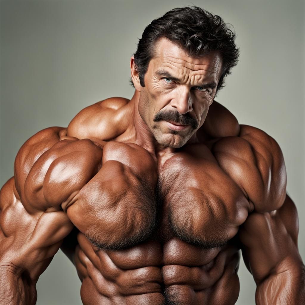 Muscular Bodybuilder Portrait in Professional Studio Lightin...