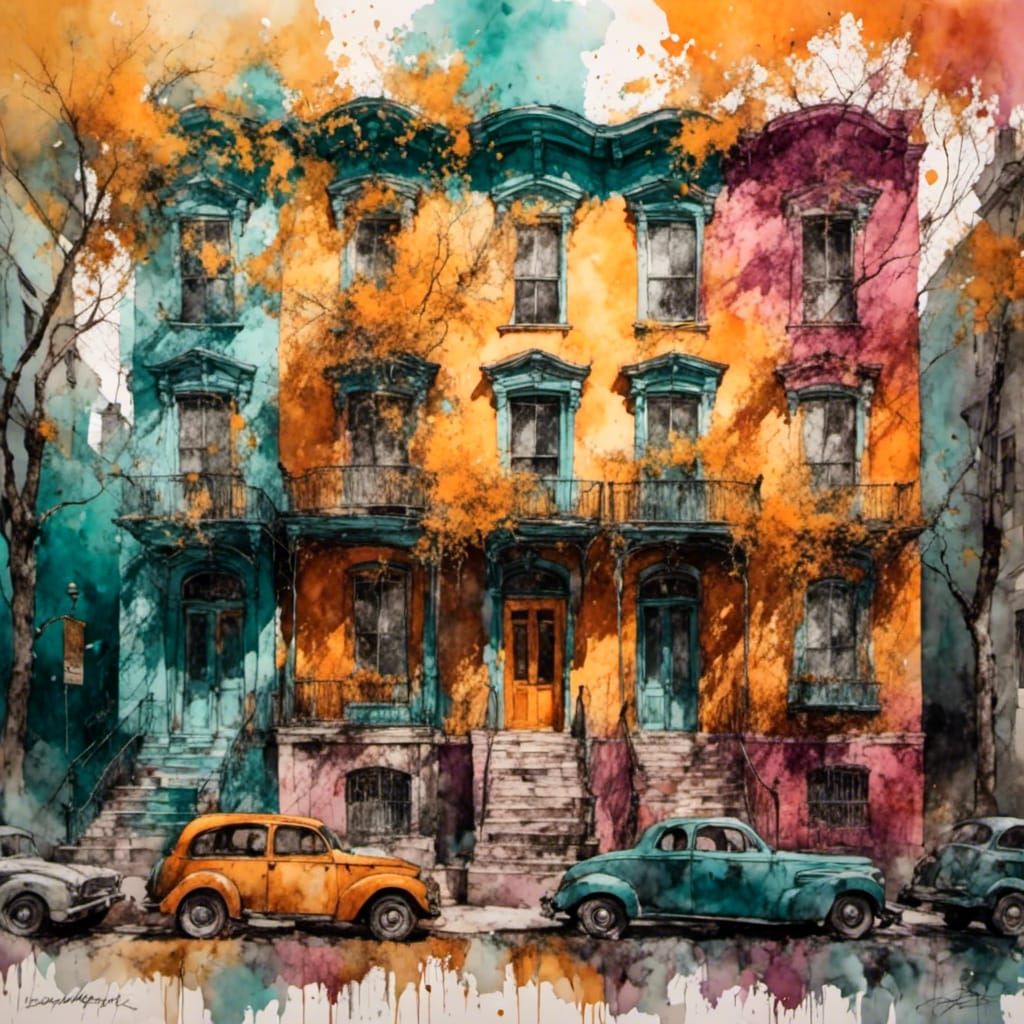 Brooklyn Street Scene in Impressionistic Style