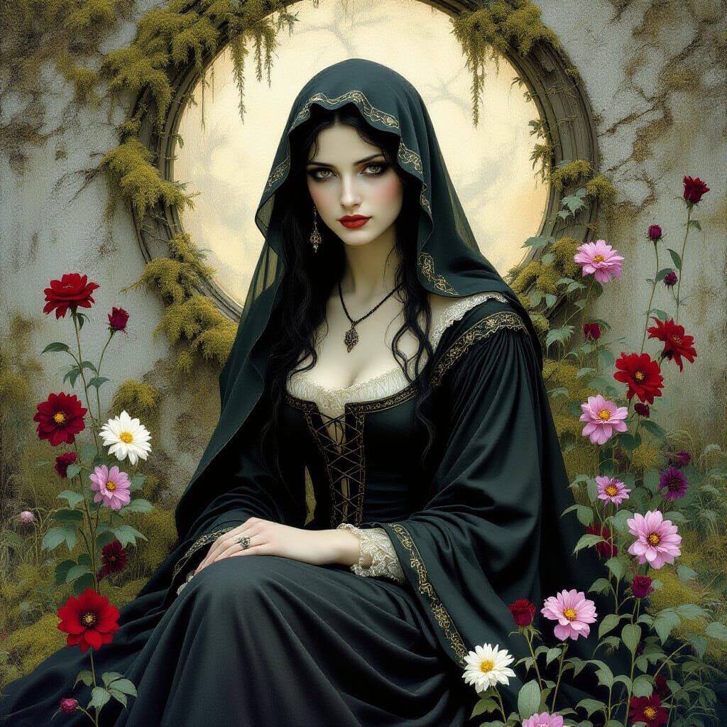 Death as Belle Dame Sans Merci in Pre-Raphaelite Style