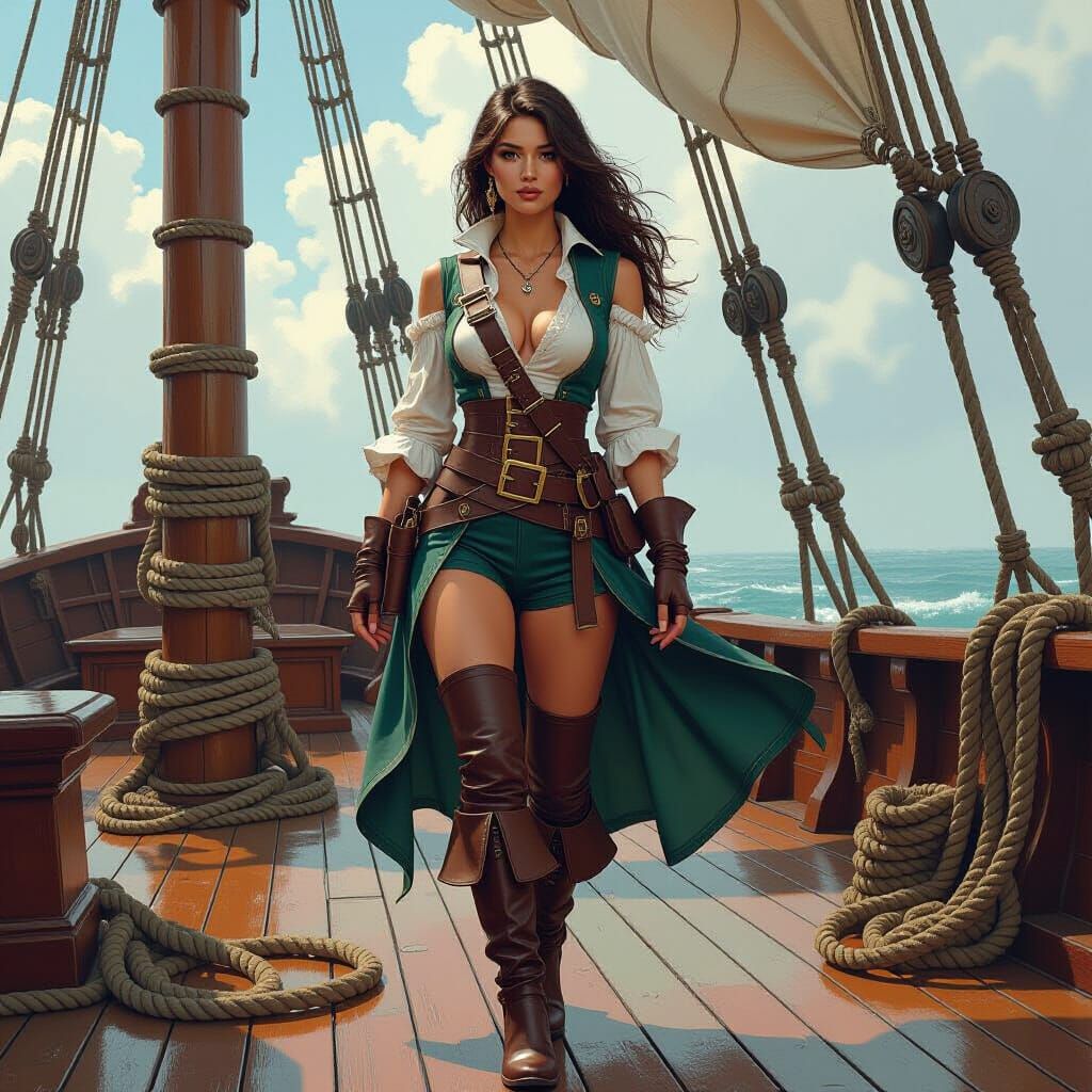 Elf Pirate on Sailing Ship, Atmospheric Art